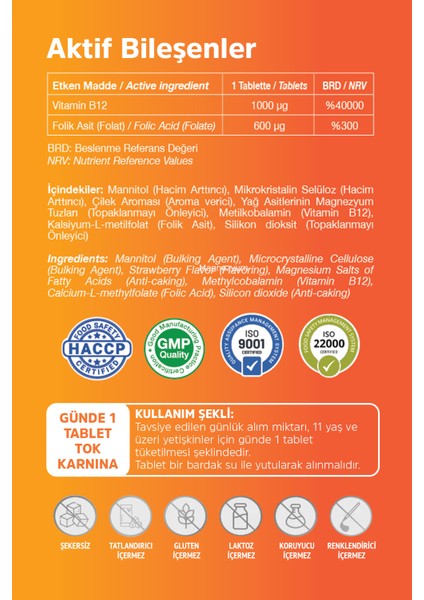 Vitamin B12 (Metilkobalamin) Folik Asit (Metilfolat) 30 Dil Altı Tablet (B12-B9) fırsatları