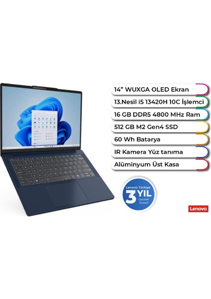 Ideapad Slim 3 Intel I5 13420H 16GB 512 GB Freedos 14 Inç OLED Ekran 83K0001GTR