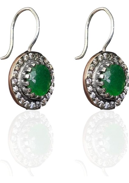 Yuvarlak Doğal Zümrüt Taşlı Gümüş Kadın Küpe 2.6x1.5 cm fiyatları