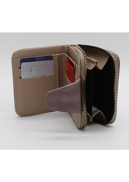 Elcikli Bozuk Para Gözlü Bol Kartlıklı Vizon Mini Kadın Cüzdanı