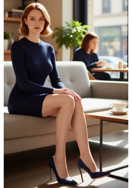 Kadın Düz Desen Ince Yapılı Bodycon Mini Triko Elbise Uzun Kollu Bisiklet Yaka Kombin Kaliteli fırsatları