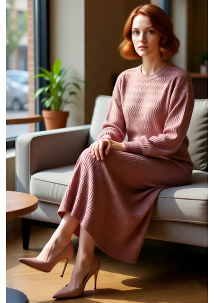 Kadın Kışlık Uzun Triko Elbise Rahat Shift Kalıbı ve Ajurlu Dokusuyla Şık Günlük Stiller Kaliteli fırsatları