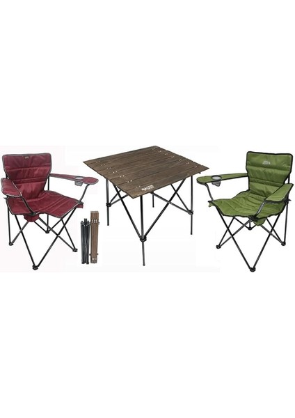 Gray Wolf GW2B Bardaklı Kamp Sandalye ve Kamp Masası 3 Lü Set