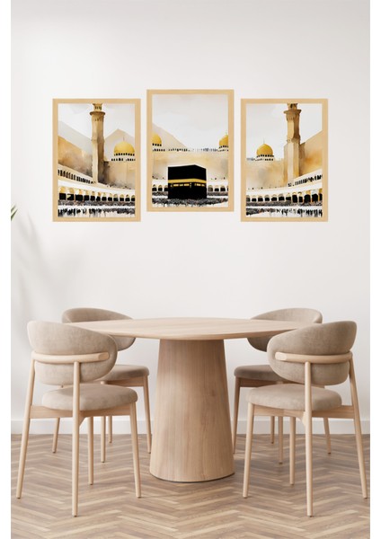 📌 Kâbe Manzaralı 3’lü Tablo Seti – Islami ve Huzur Veren Dekor 🌙🕋🌟 CRVS1205 13 x 17 fiyatları