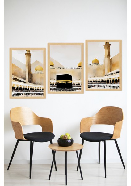 📌 Kâbe Manzaralı 3’lü Tablo Seti – Islami ve Huzur Veren Dekor 🌙🕋🌟 CRVS1205 13 x 17 modelleri