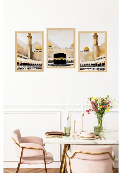 📌 Kâbe Manzaralı 3’lü Tablo Seti – Islami ve Huzur Veren Dekor 🌙🕋🌟 CRVS1205 13 x 17 fırsatları