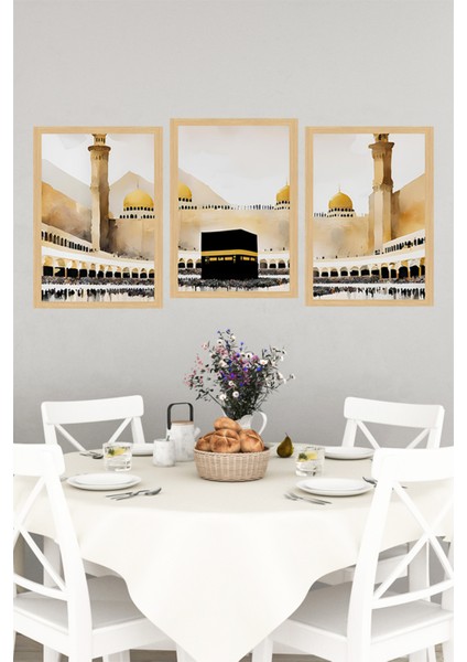 📌 Kâbe Manzaralı 3’lü Tablo Seti – Islami ve Huzur Veren Dekor 🌙🕋🌟 CRVS1205 13 x 17 indirimleri