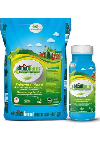 ORGANIK%100 Solucan Gübresi Toz 10 kg + 1 Litre Sıvı Organik Gübre