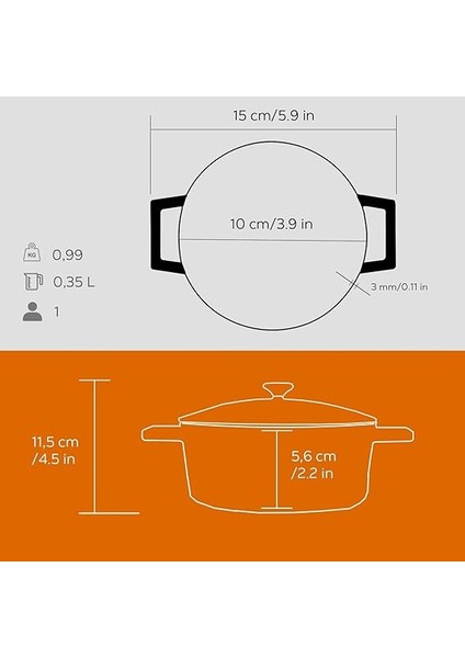 Metal Döküm Mini Tencere, Trendy, 10 Cm, 0.35 L Hacim, Turuncu indirimleri