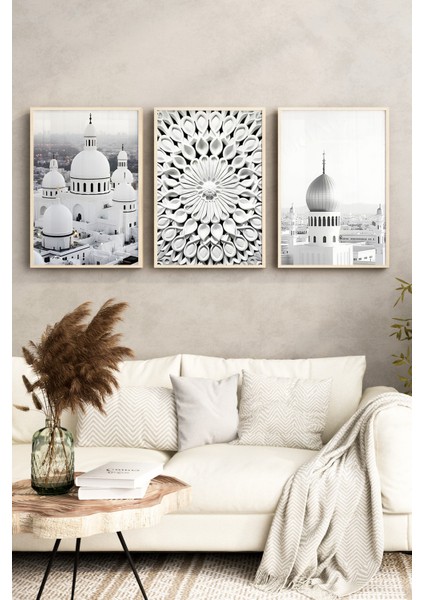 🕌 Islami Mimari ve Geometrik Desenli 3’lü Çerçeveli Tablo Seti 🖼️ CRV1216 23 x 32 fırsatları