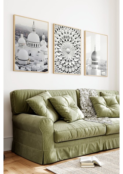 🕌 Islami Mimari ve Geometrik Desenli 3’lü Çerçeveli Tablo Seti 🖼️ CRV1216 23 x 32 indirimleri