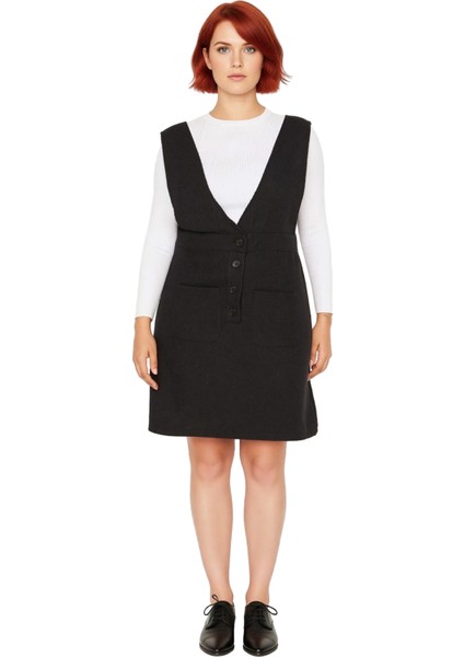 Kadın Büyük Beden V Yaka Tüvit Dokuma Jile Elbise Kısa Boy Rahat Kesim Ilkbahar Sonbahar Şıklığı fiyatları