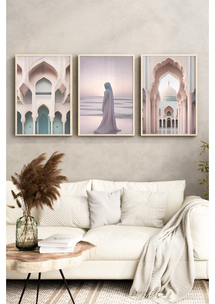 🕌 Islami Mimariden Ilham Alan 3’lü Çerçeveli Tablo Seti – Modern ve Estetik Dokunuş 🖼️🌸 CRV1210 23 x 32 fırsatları