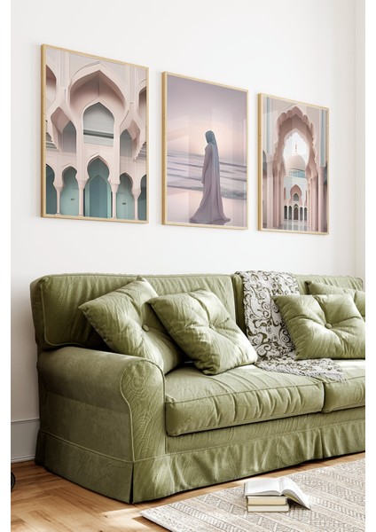 🕌 Islami Mimariden Ilham Alan 3’lü Çerçeveli Tablo Seti – Modern ve Estetik Dokunuş 🖼️🌸 CRV1210 23 x 32 indirimleri