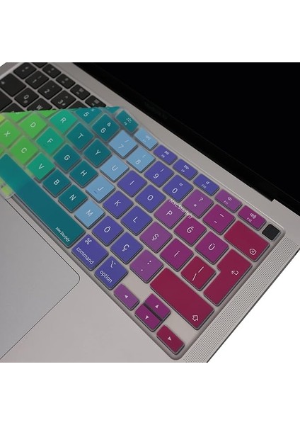 Macbook Air M1 13INÇ Klavye Koruyucu Türkçe Q Dazzle A2179 A2337 ile Uyumlu Pembe Yeşil
