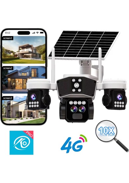 O-Kam 9095 12MP 10X Zoom 4 Lens 3 Ekran Ultrahd 4g Solar Akıllı Güvenlik Kamerası modelleri
