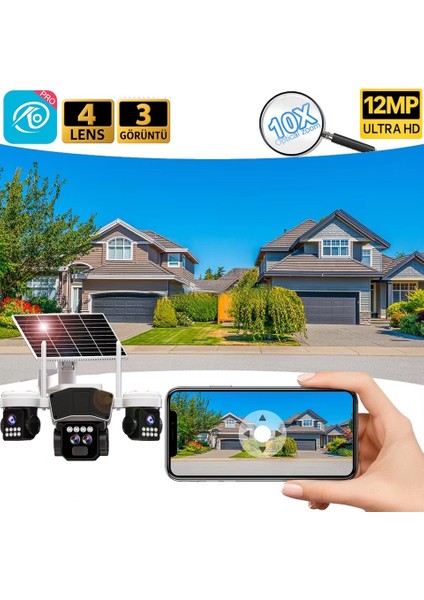 O-Kam 9095 12MP 10X Zoom 4 Lens 3 Ekran Ultrahd 4g Solar Akıllı Güvenlik Kamerası fırsatları