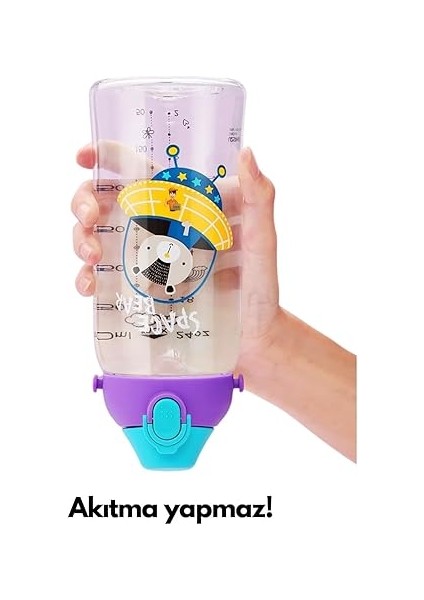 Büyük Boy 700ML Kılıflı Askılı Pipetli/pipetsiz Iki Ayrı Kapaklı Tritan Çocuk Matarası (Studies Rabbit (Pudra Pembe-Yeşil)) fiyatları