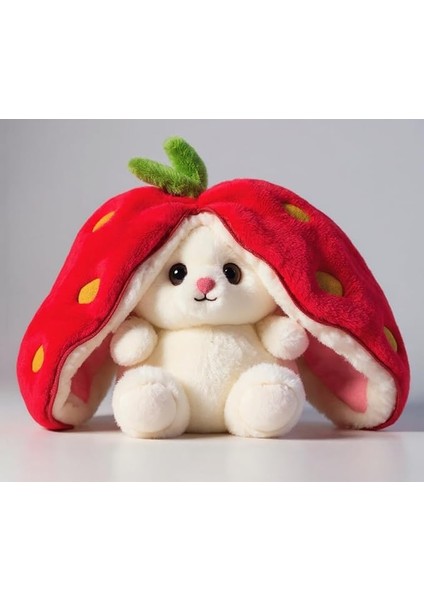 Çilek Tavşan Peluş Oyuncak | Meyve Formundan Çıkan Sürpriz Arkadaş | Yumuşacık Uyku Dostu &amp; Özel Hediye (Kırmızı)