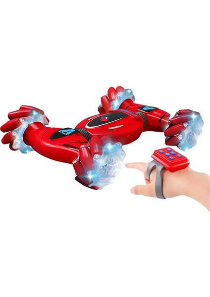 Kontrol ve Bilek Kumandalı Çift Kontrollü Şarjlı LED Işıklı Sesli ve Müzikli Drift Atan Akrobat Araba (Kırmızı)