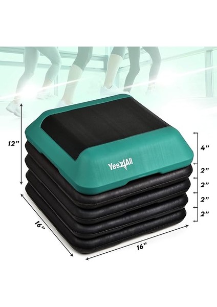 16''X16'' Adjustable High Step Aerobic Platform With 4 Risers, Height-Adjustable 4''-6''-8''-10''-12'' Step Aerobics Platform For Home Gym Exercise Fitness Workout' fiyatları