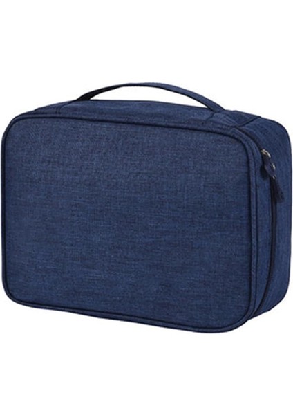 Organizatör Seyahat Çantası Fermuar Tasarımı Çok Fonksiyonlu Kablo Aksesuarları Depolama Çantası Kablo Kablosu Şarj Cihazı Sabit Kulaklık Güç Bankası (Black) (Koyu Mavi)