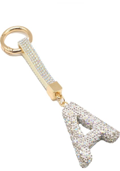A Harfi Taşlı Beyaz Anahtarlık Parıltılı Çanta Aksesuarı ve Anahtarlık