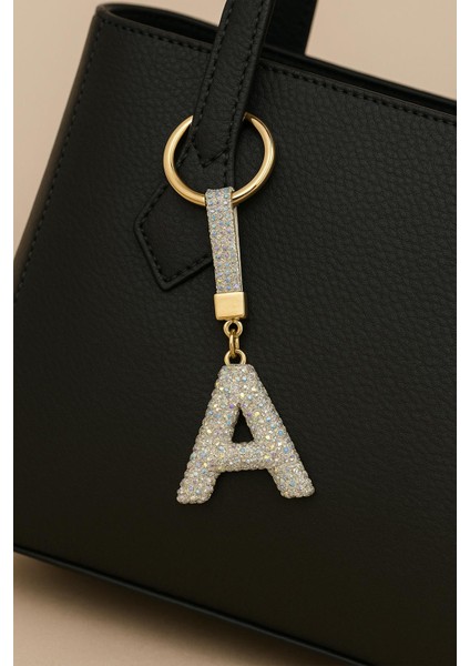 A Harfi Taşlı Beyaz Anahtarlık Parıltılı Çanta Aksesuarı ve Anahtarlık fiyatları
