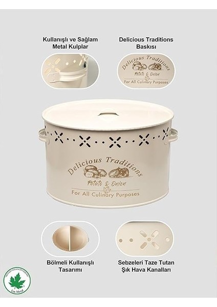 Metal Büyük Boy Bölmeli Lüx Metal Patates Soğan Kovası Krem indirimleri