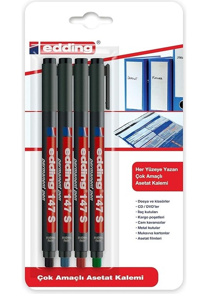 Asetat Kalemi Silgili E-147S 4'lü Poşet