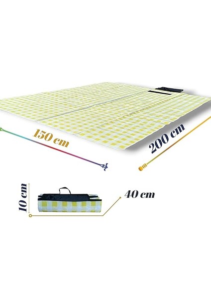 Plaj Havlusu, Piknik Örtüsü, Plaj Matı, Çantalı Plaj Hasırı,kamp Battaniyesi, Kamp Matı, Katlanabilir, Hafif, Su Geçirmez, Kum Geçirmez (Beyaz-Sarı Kare) fiyatları