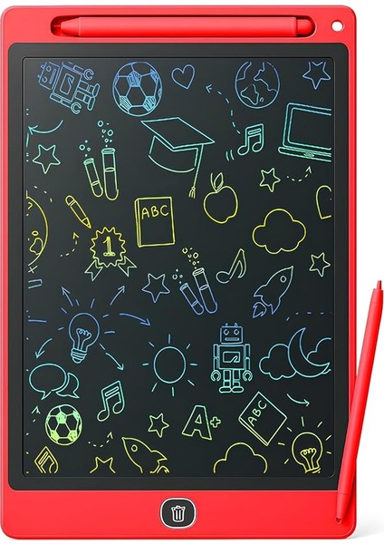 10 Inç Renkli LCD Yazı Tableti - Kırmızı - Çocuklar Için Eğitici Çizim Tableti, Kalemli Silinebilir Ekran, Kağıt Tasarruflu Taşınabilir Not Defteri (3+ Yaş)