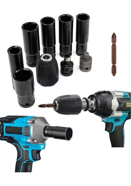 Somun Sökme Sıkma Torklu Makine Için 6lı Lokma Seti ve Bits Adaptör 1/2 Hex Ağır Hizmet Lokma Bijon