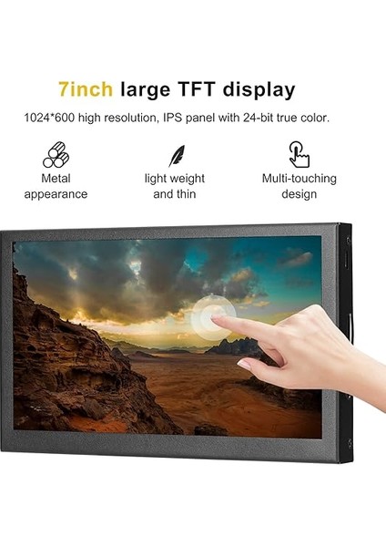 Inç Dokunmatik Ekran Taşınabilir 1024 * 600 Çözünürlük IPS Panel LCD Kapasitif Dokunmatik Ekran Hoparlörler ile Izleme Ekranı fırsatları