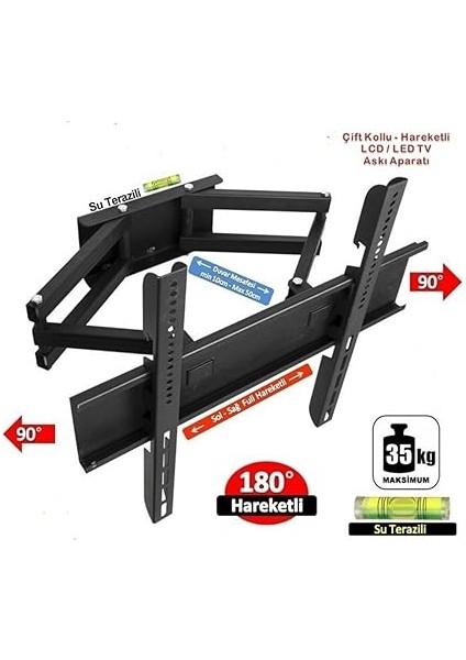 55'' - 65'' Ekran Çift Kollu Hareketli LED Tv Askı Aparatı - 140-165 Ekran Arası fiyatları