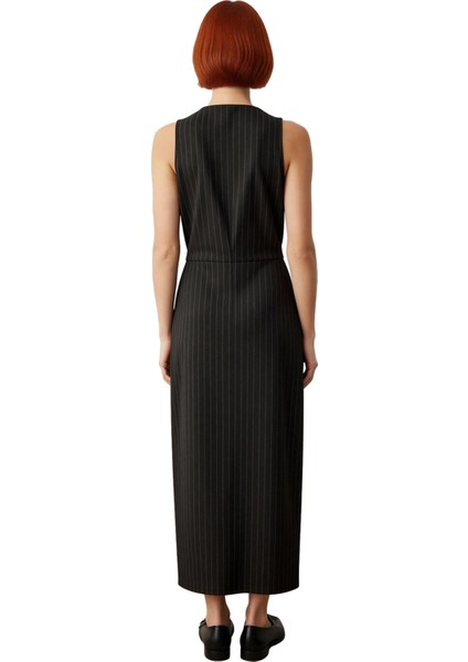 Kadınlara Özel Bodycon Kesim Çizgili V Yaka Kolsuz Midi Örme Elbise Akıllı Tasarım Düğmeli Şıklık fırsatları