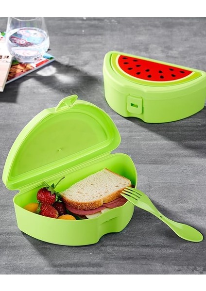 Okul Için Çatallı Vitamin Beslenme Kabı, Okul Beslenme Kutu ve Çantası, Plastik Kutusu, Çocuk Çantası 4 Renk (Portakal)