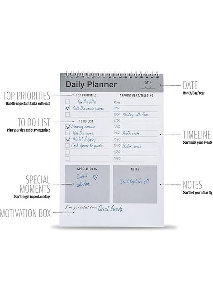 Planlayıcı Defter, Yapılacaklar Listesi Not Defteri, Spiral Defter, Kontrol Listesi, Iş Için Defterler, Kişisel Düzenleyici Not Defteri, Günlük Görev Defteri (Ingilizce) (Gri) fiyatları