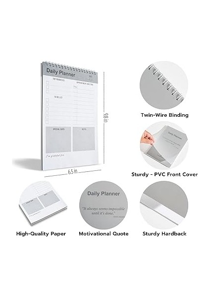 Planlayıcı Defter, Yapılacaklar Listesi Not Defteri, Spiral Defter, Kontrol Listesi, Iş Için Defterler, Kişisel Düzenleyici Not Defteri, Günlük Görev Defteri (Ingilizce) (Gri) modelleri