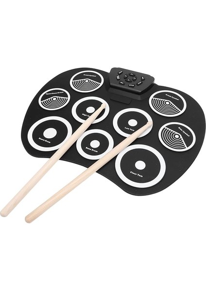 Bateri Seti, Roll Up Davul Pedi, 9 Alıştırma Pedi 3,5 mm Jack Silikon 7 Ton 10 Ritim Elektrikli Davul, Çocuklar Için 10 Demo Şarkı