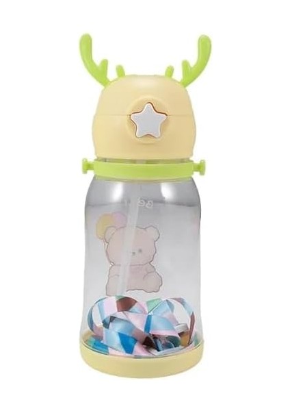 Home Geyik Boynuzlu Pipetli Su Matarası, 600 ml Su Şişesi, Çocuklar Için Eğlenceli ve Güvenli Içme Deneyimi, Bpa Içermeyen, Dayanıklı ve Renkli Suluk (Sarı)
