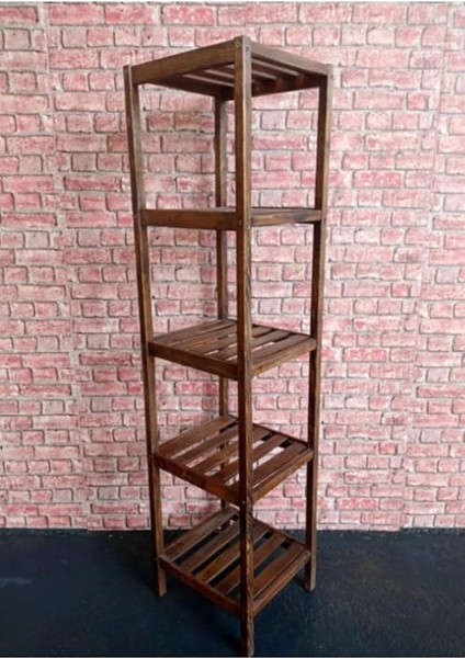 5 Raflı Ahşap Izgaralı Banyo Rafı Havluluk Kitaplık Banyo Düzenleyici Dekoratif Çiçeklik fiyatları