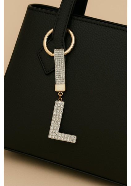 L Harfi Taşlı Beyaz Anahtarlık Parıltılı Çanta Aksesuarı ve Anahtarlık fiyatları