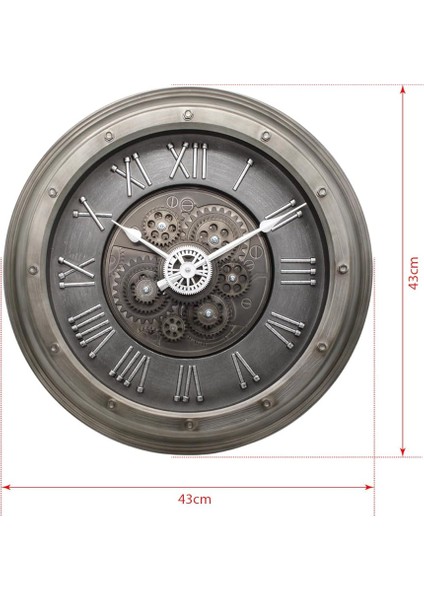 Mark Premium Serisi Antik Eskitme Kadranlı Döner Çarklı Ev ve Ofis Duvar Saati Kabartma Roma Rakamlı 40 cm Gri indirimleri