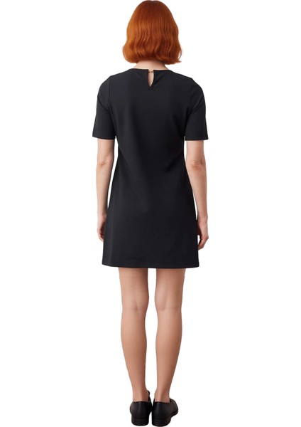 Kadın Siyah Truvakar Kol Mini Elbise A Line Kesim Dik Yaka Örme Kışlık Şık Günlük Kullanım modelleri