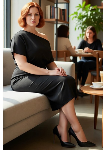 Kadın Asimetrik Yaka Bodycon Midi Elbise Şık Modern Düz Tasarım Ilkbahar Sonbahar Davetleri Için fiyatları