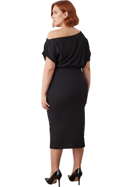 Kadın Asimetrik Yaka Bodycon Midi Elbise Şık Modern Düz Tasarım Ilkbahar Sonbahar Davetleri Için fırsatları