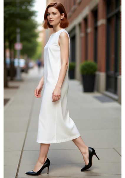 Kadın Kolsuz Shift Kalıp %100 Pamuk Maxi Boy Düz Elbise Günlük Rahat ve Şık Kombinler Için