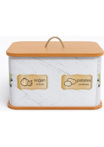 2 Bölmeli Patates Soğanlık - Bambu - Dikdörtgen Beyaz Desen fiyatları