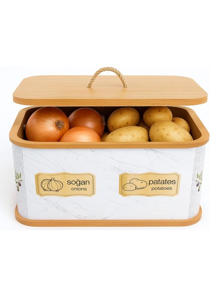2 Bölmeli Patates Soğanlık - Bambu - Dikdörtgen Beyaz Desen modelleri